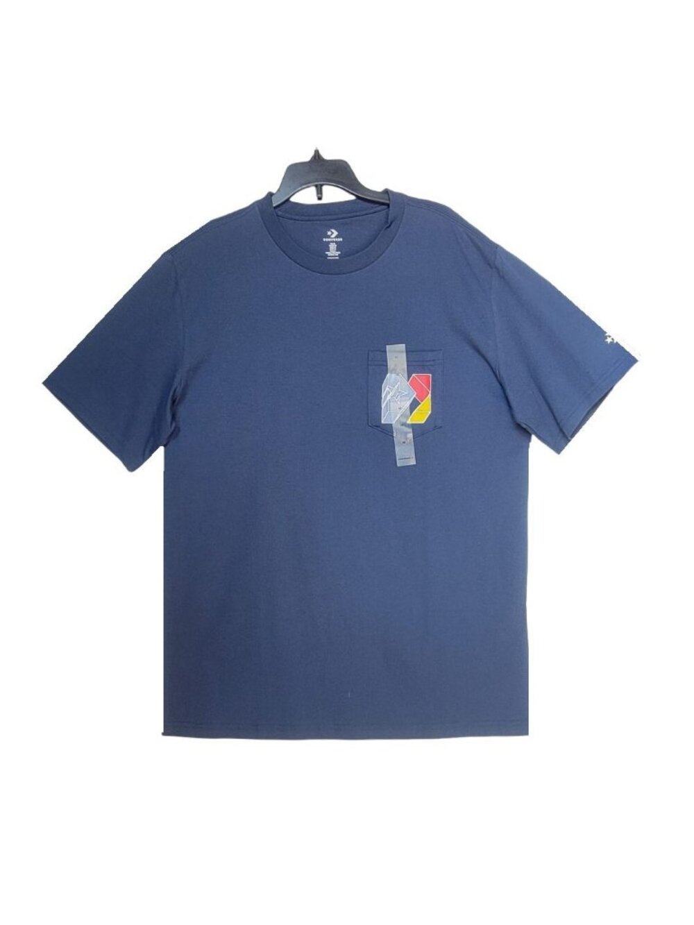 New Sz M Men's T-Shirt Converse Blue Chest Logo Basic Tee Soft Cotton 1 Pocket